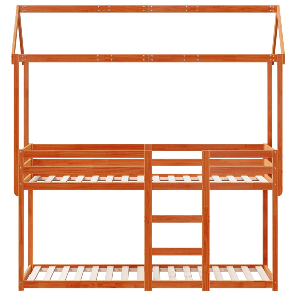 Stapelbed met bedhuis massief grenenhout wasbruin 90x200 cm