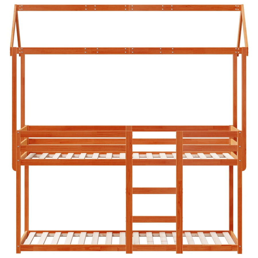 Stapelbed met bedhuis massief grenenhout wasbruin 90x200 cm