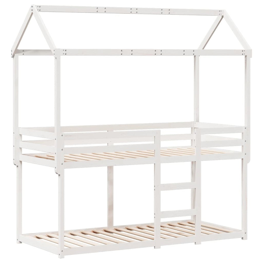 Stapelbed met bedhuis massief grenenhout wit 80x200 cm