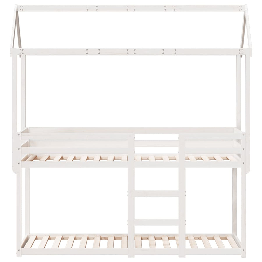 Stapelbed met bedhuis massief grenenhout wit 80x200 cm