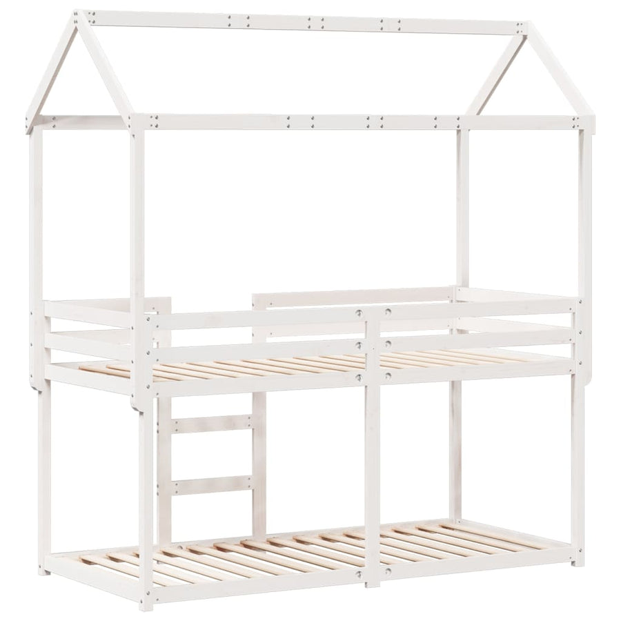 Stapelbed met bedhuis massief grenenhout wit 80x200 cm