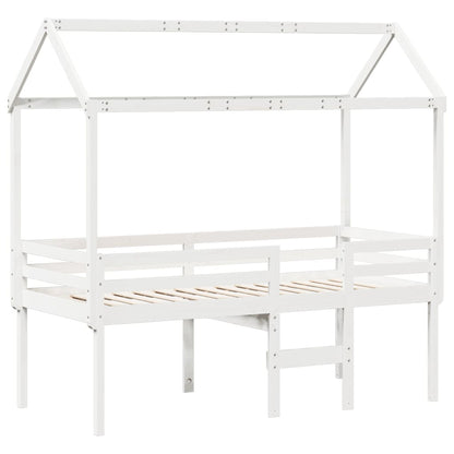 Hoogslaper met dak massief grenenhout wit 90x200 cm