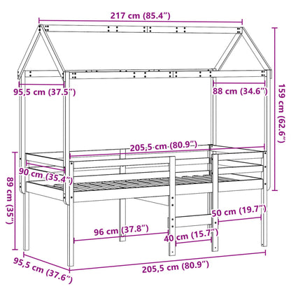 Hoogslaper met dak massief grenenhout wit 90x200 cm