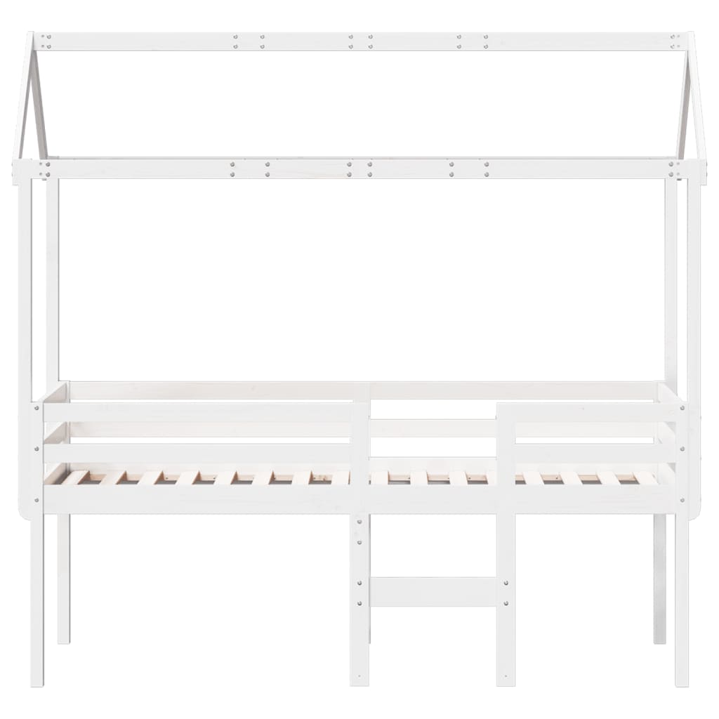 Hoogslaper met dak massief grenenhout wit 90x200 cm
