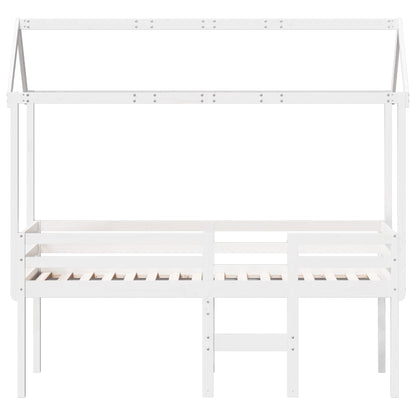 Hoogslaper met dak massief grenenhout wit 90x200 cm