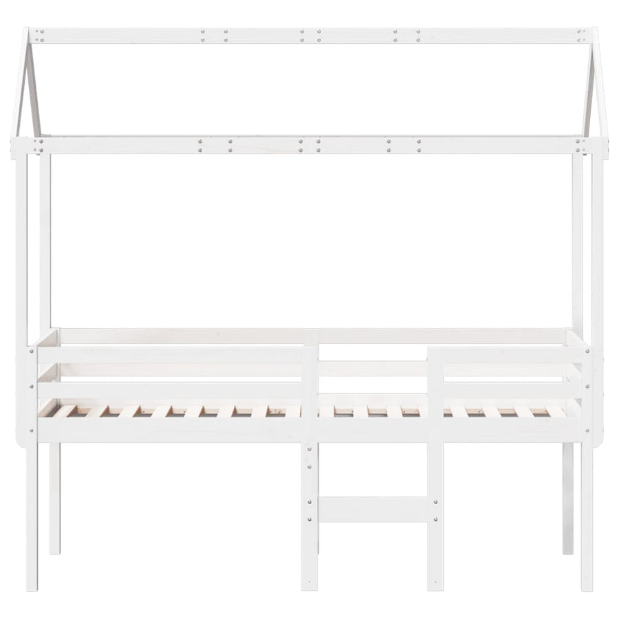 Hoogslaper met dak massief grenenhout wit 90x200 cm