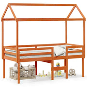 Hoogslaper met dak massief grenenhout 90x200 cm wasbruin