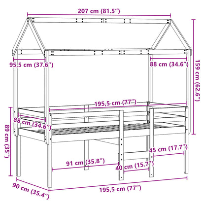 Hoogslaper met dak massief grenenhout 90x190 cm