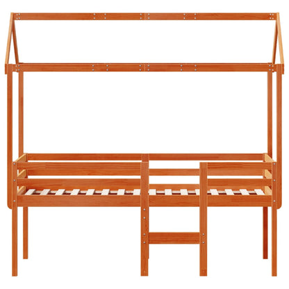 Hoogslaper met dak massief grenenhout wasbruin 90x190 cm