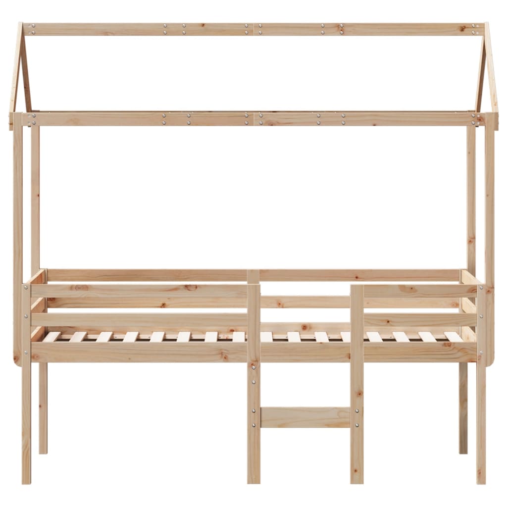 Hoogslaper met dak massief grenenhout wasbruin 75x190 cm