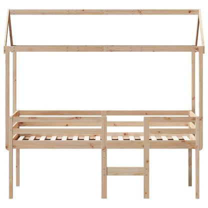 Hoogslaper met dak massief grenenhout wasbruin 75x190 cm
