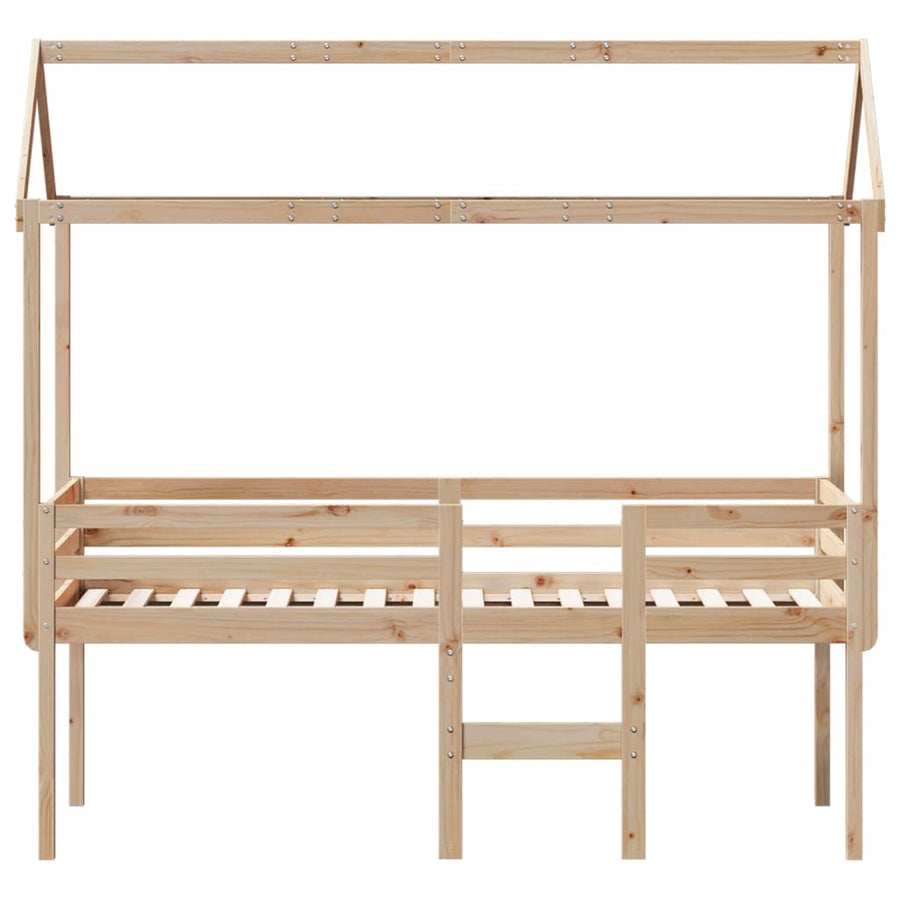 Hoogslaper met dak massief grenenhout wasbruin 75x190 cm