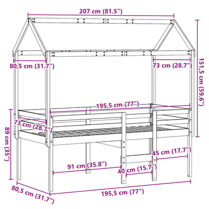 Hoogslaper met dak massief grenenhout wit 75x190 cm