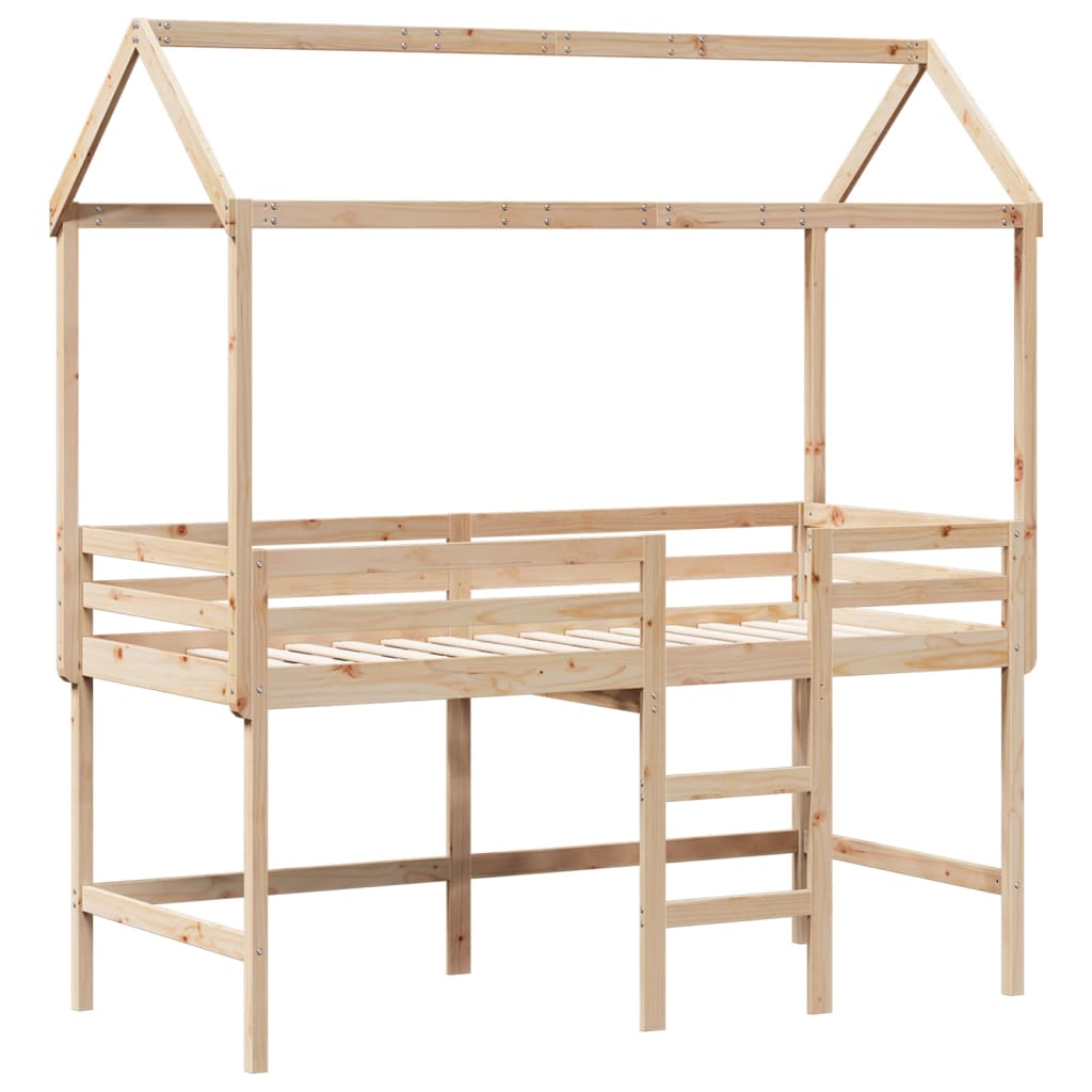 Halfhoogslaper met ladder en bedhuis grenenhout 90x190 cm