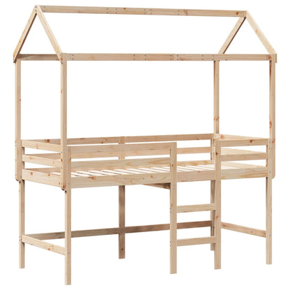 Halfhoogslaper met ladder en bedhuis grenenhout 90x190 cm