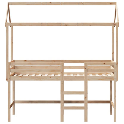 Halfhoogslaper met ladder en bedhuis grenenhout 90x190 cm