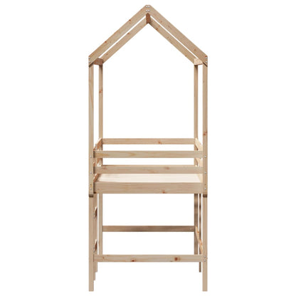 Halfhoogslaper met ladder en bedhuis grenenhout 90x190 cm