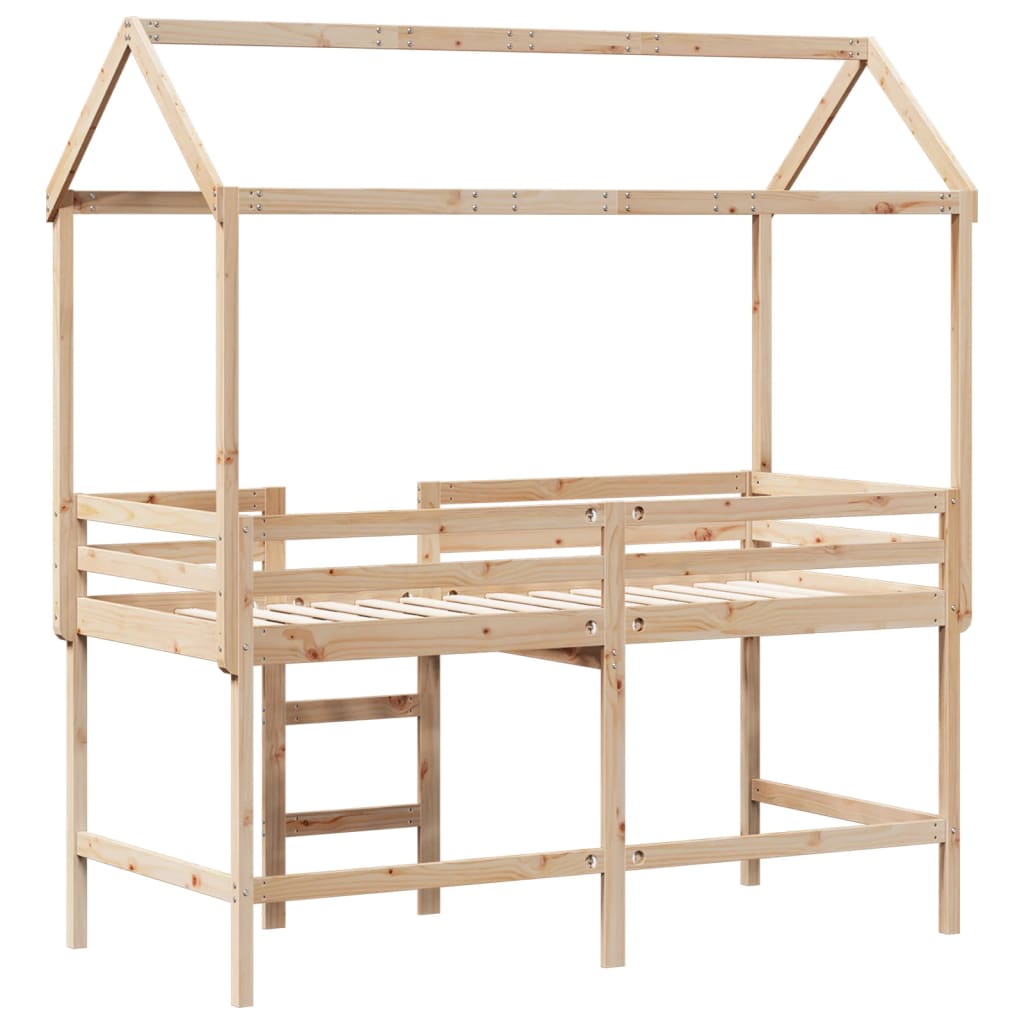 Halfhoogslaper met ladder en bedhuis grenenhout 90x190 cm