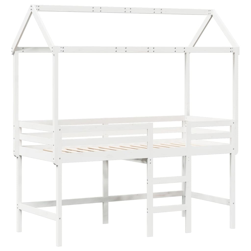Halfhoogslaper met ladder en bedhuis grenenhout wit 90x190 cm