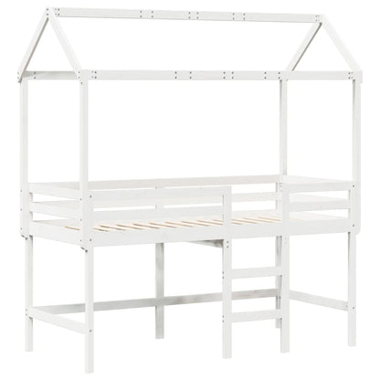 Halfhoogslaper met ladder en bedhuis grenenhout wit 90x190 cm