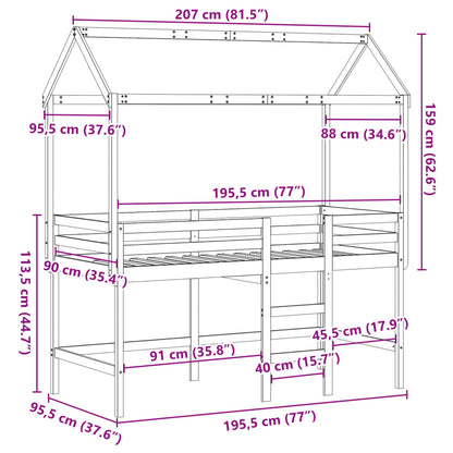 Halfhoogslaper met ladder en bedhuis grenenhout wit 90x190 cm