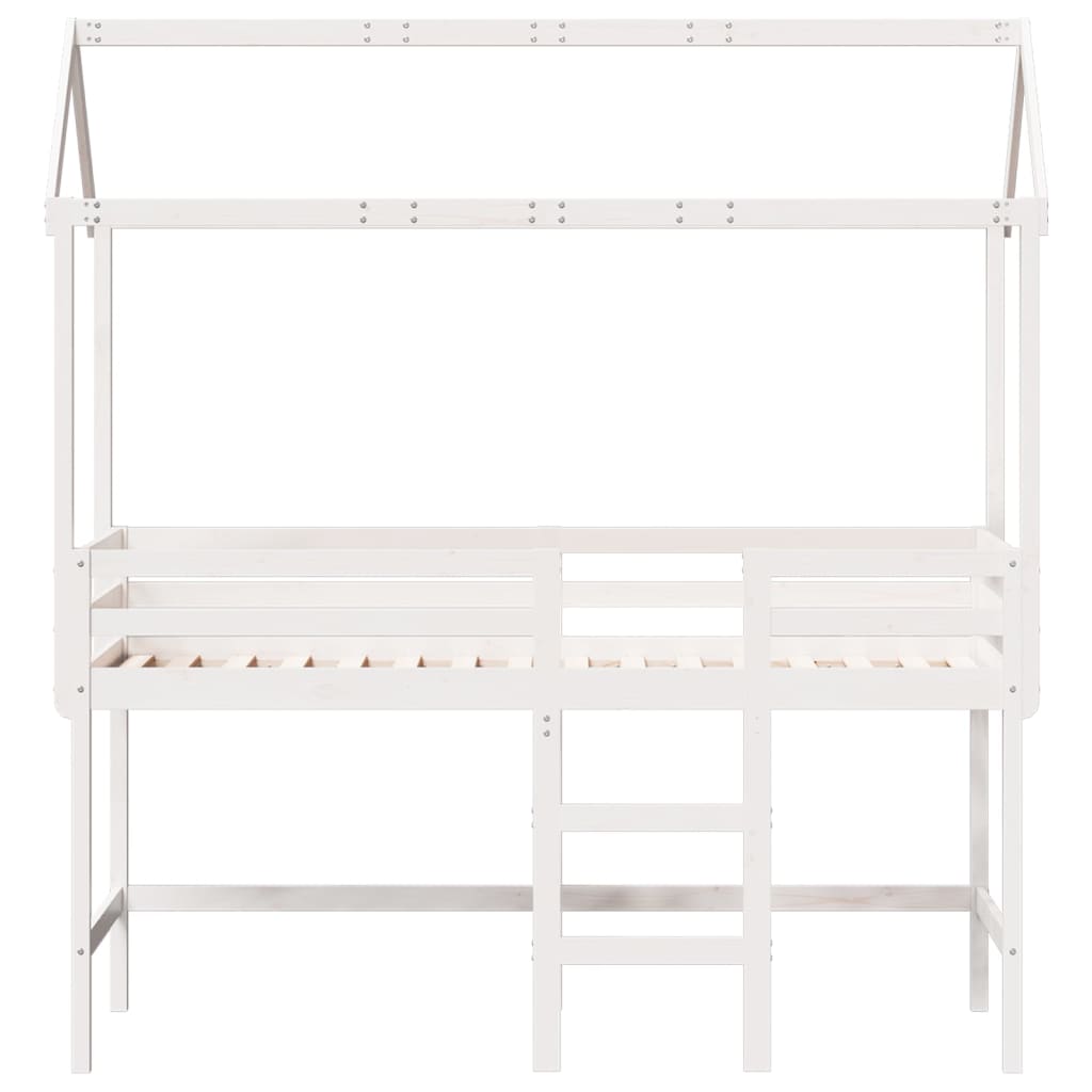 Halfhoogslaper met ladder en bedhuis grenenhout wit 90x190 cm