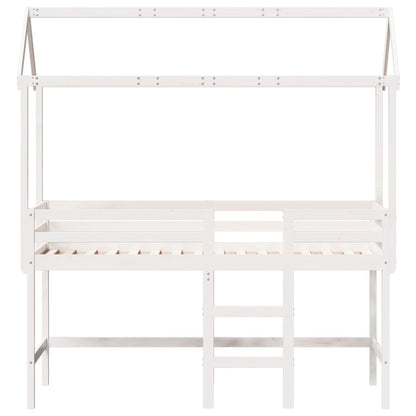 Halfhoogslaper met ladder en bedhuis grenenhout wit 90x190 cm