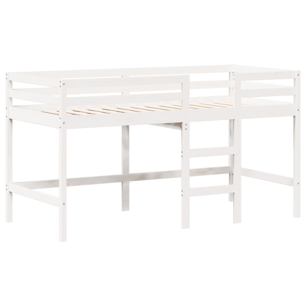 Halfhoogslaper met ladder en bedhuis grenenhout wit 90x190 cm