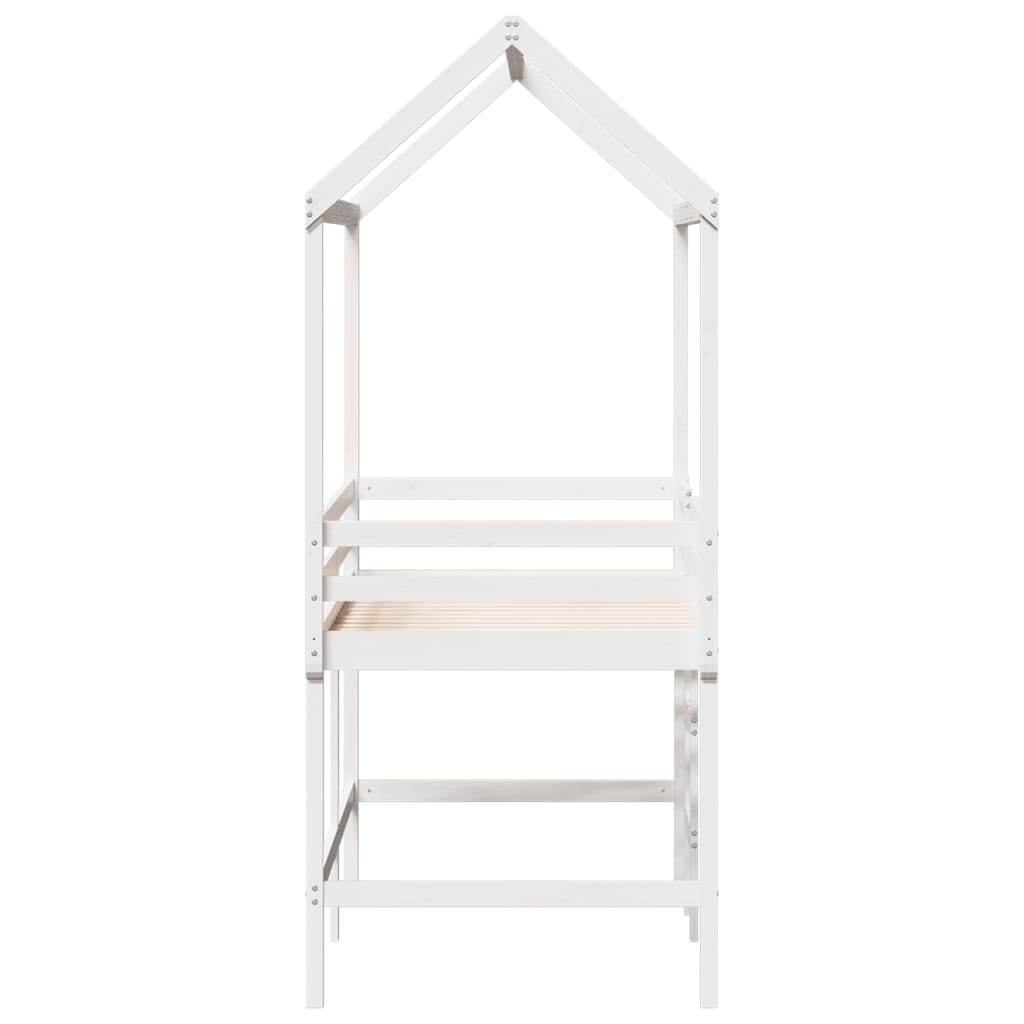 Halfhoogslaper met ladder en bedhuis grenenhout wit 90x190 cm