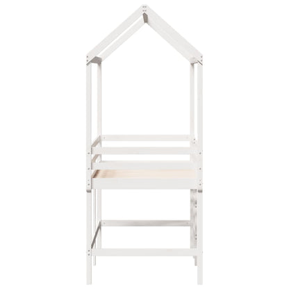 Halfhoogslaper met ladder en bedhuis grenenhout wit 90x190 cm