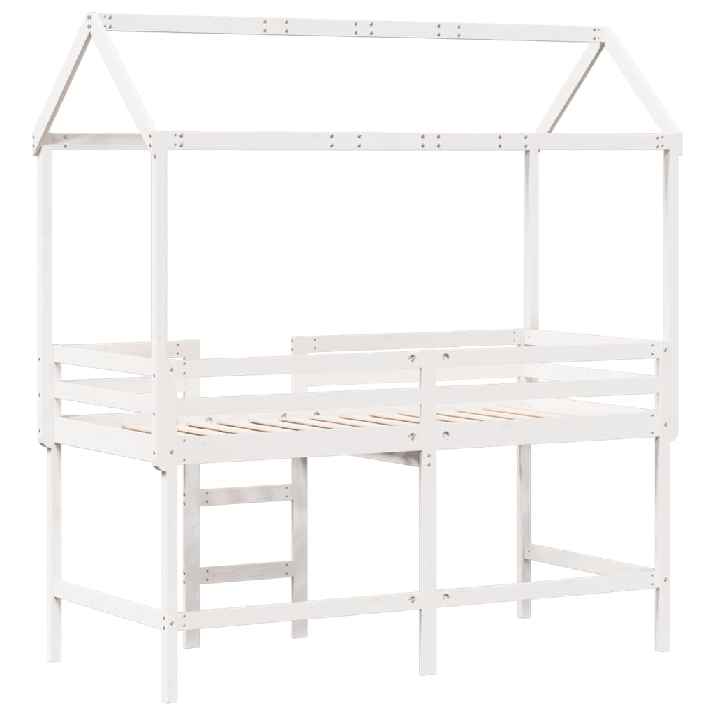 Halfhoogslaper met ladder en bedhuis grenenhout wit 90x190 cm