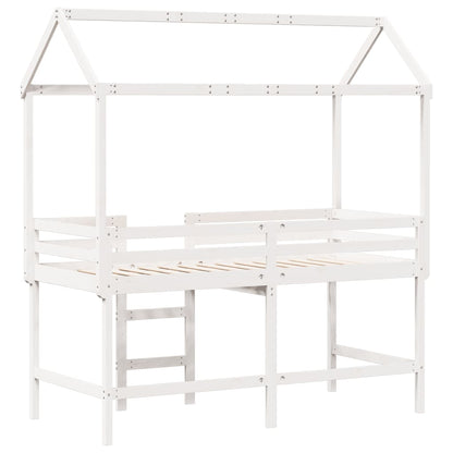 Halfhoogslaper met ladder en bedhuis grenenhout wit 90x190 cm