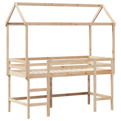Halfhoogslaper met ladder en bedhuis grenenhout 90x200 cm