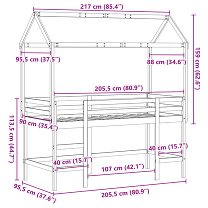 Halfhoogslaper met ladder en bedhuis grenenhout 90x200 cm