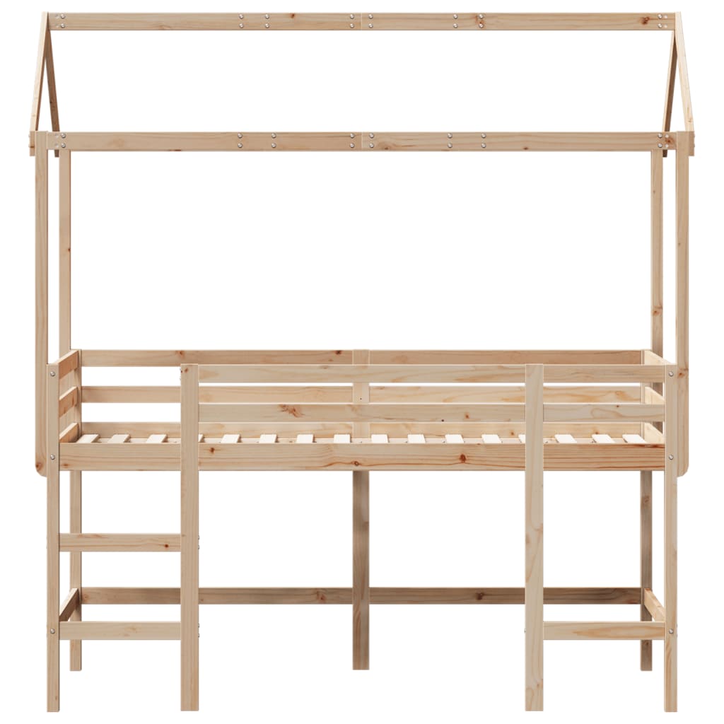 Halfhoogslaper met ladder en bedhuis grenenhout 90x200 cm