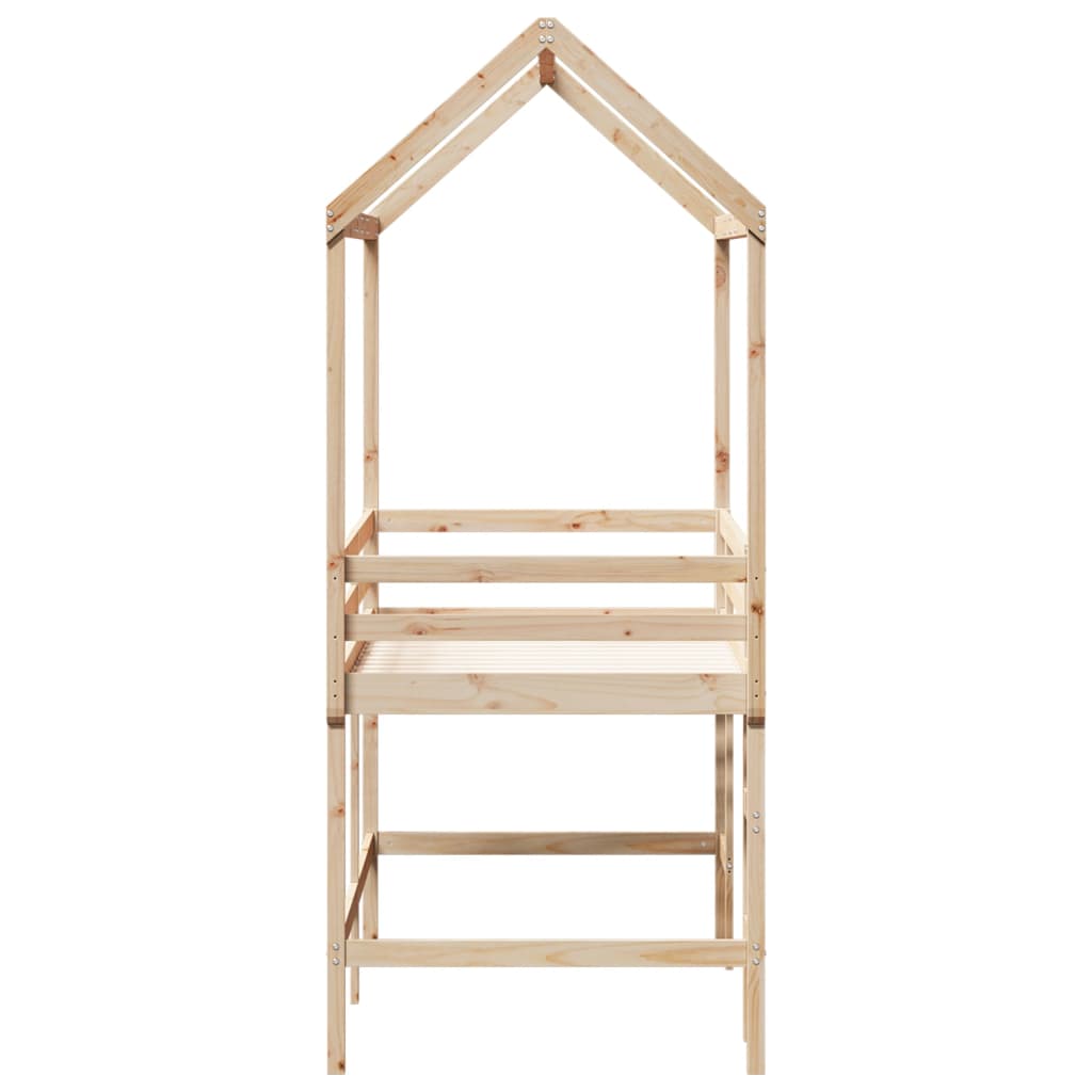 Halfhoogslaper met ladder en bedhuis grenenhout 90x200 cm