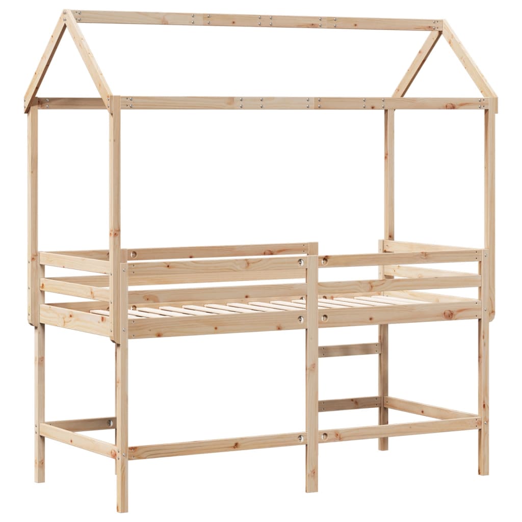 Halfhoogslaper met ladder en bedhuis grenenhout 90x200 cm