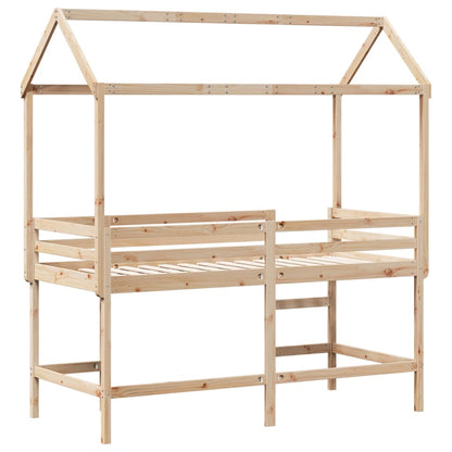 Halfhoogslaper met ladder en bedhuis grenenhout 90x200 cm