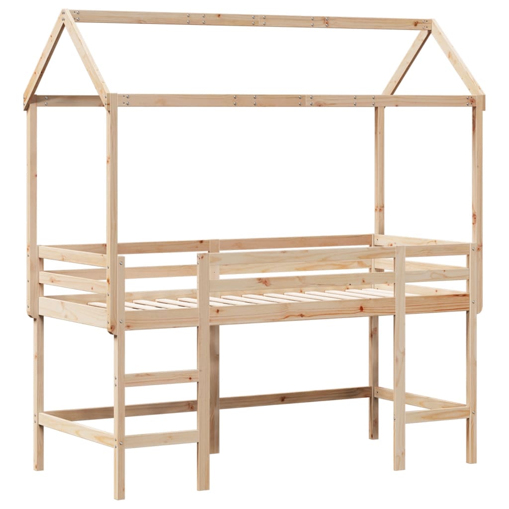 Halfhoogslaper met ladder en bedhuis grenenhout 90x190 cm