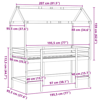 Halfhoogslaper met ladder en bedhuis grenenhout 90x190 cm