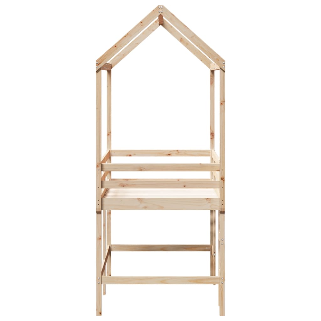Halfhoogslaper met ladder en bedhuis grenenhout 90x190 cm