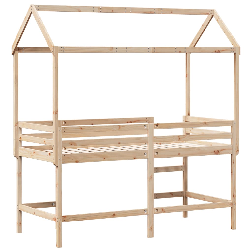 Halfhoogslaper met ladder en bedhuis grenenhout 90x190 cm