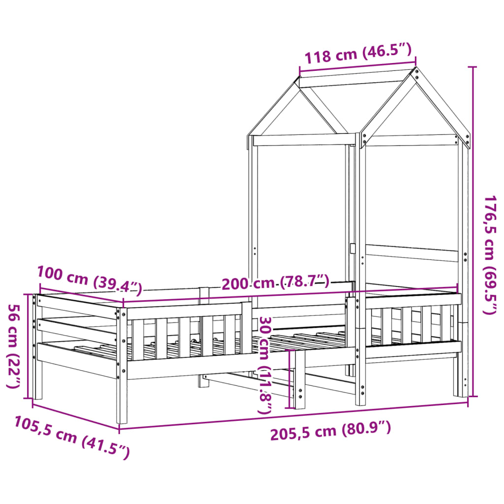 Bedframe met huisje massief grenenhout 100x200 cm