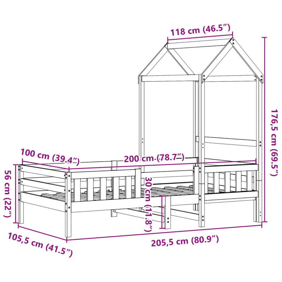 Bedframe met huisje massief grenenhout 100x200 cm
