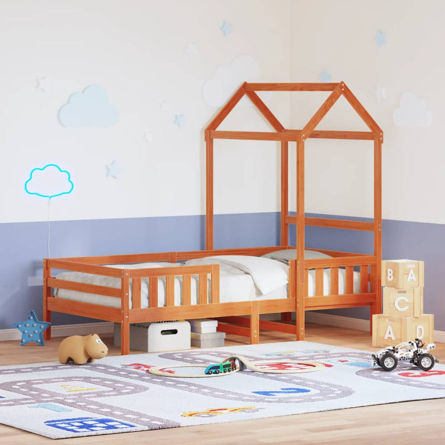 Bedframe met huisje massief grenenhout wasbruin 90x200 cm