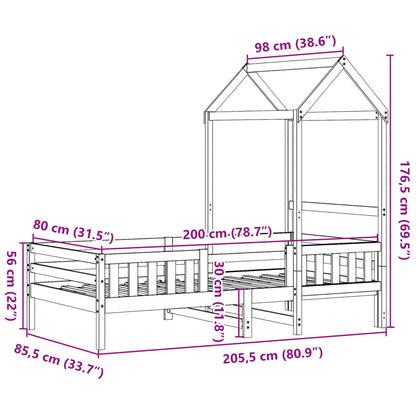 Bedframe met huisje massief grenenhout 80x200 cm