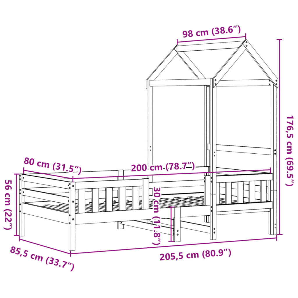 Bedframe met huisje massief grenenhout wit 80x200 cm