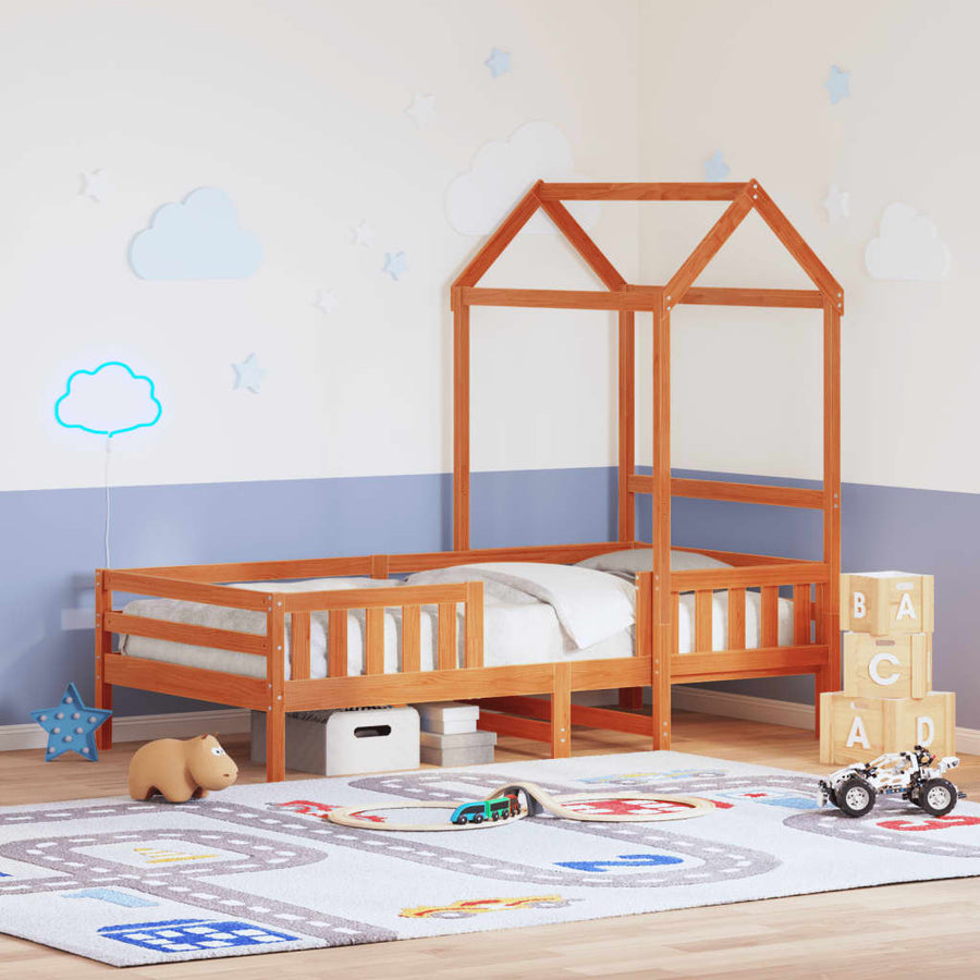 Bedframe met huisje massief grenenhout wasbruin 80x200 cm