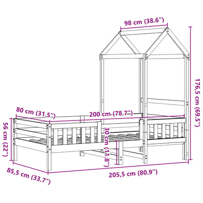 Bedframe met huisje massief grenenhout wasbruin 80x200 cm