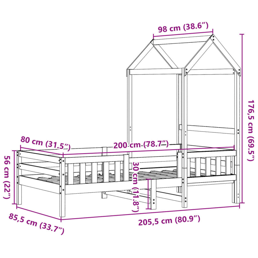 Bedframe met huisje massief grenenhout wasbruin 80x200 cm